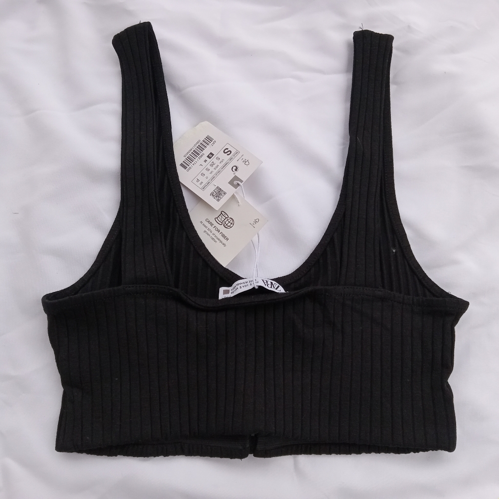 Zara black Basic crop-top tank. Black women’s size small. New with tags - Picture 3 of 4